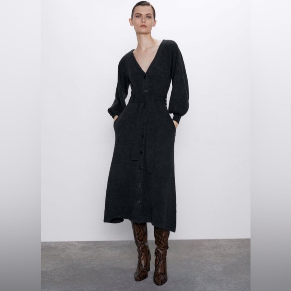 Zara Knit Midi Button down Belted Dress‎
